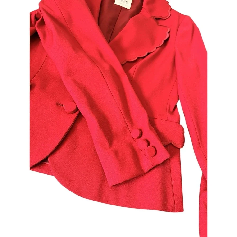 Vintage Moschino Cheap And Chic Blazer Skirt Set Red Scalloped Edge 10/ 40 Italy - Picture 16 of 16